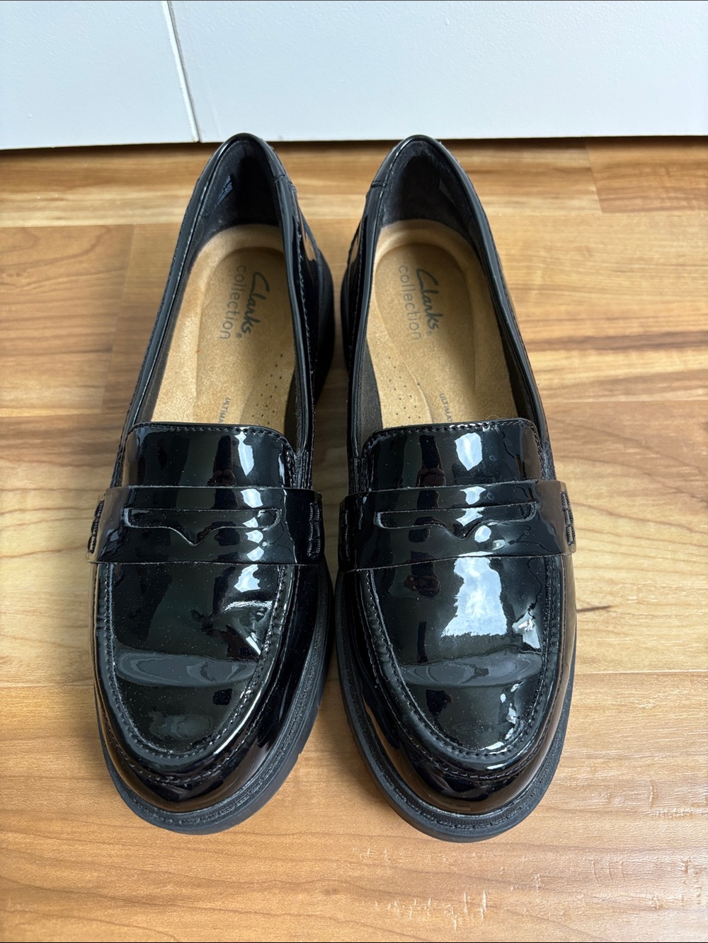 Clarks Women's Black Patent Penny Loafers